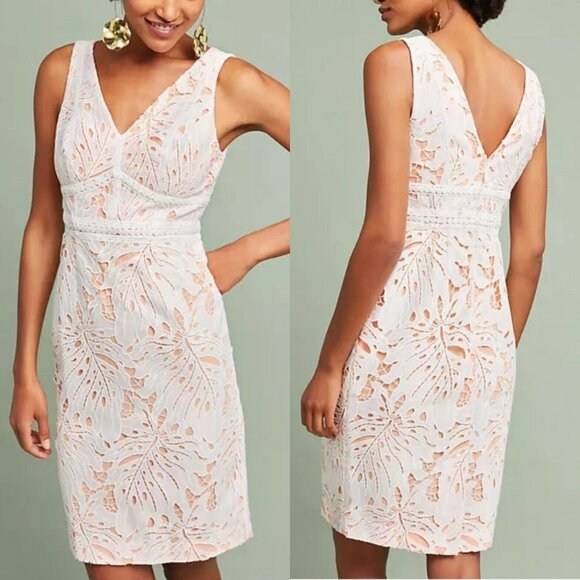 NWT Anthropologie Gardenia Eyelet Lace Column Dress Maeve‎ Sz. 8 White Tropical - Picture 1 of 16